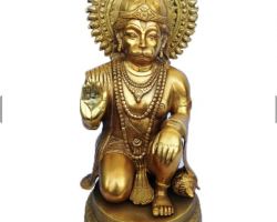 Brass Hanuman idol Brass Hanuman statue sitting blessing 21 inches