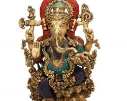 Ganesha Panchdhatu idol Ganesha statue turquoise finish 11 inches