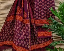 Chanderi silk dress material 3 piece chanderi silk suit material with handblock print red orange code 5