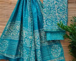 Chanderi silk dress material 3 piece chanderi silk suit material with handblock print  firoza code 8