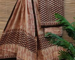 Chanderi silk dress material 3 piece chanderi silk suit material with handblock print grey coffee   code 9