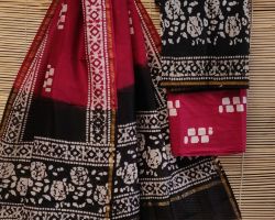 Chanderi silk dress material 3 piece chanderi silk suit material with handblock print  red and black ode 12