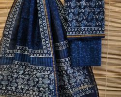 Chanderi silk dress material 3 piece chanderi silk suit material with handblock print  indigo ode 13