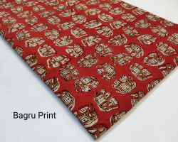Bagru print handblock cotton dress material red  1 meter code 1