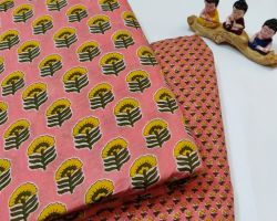 Handblock cotton bagru print dress material top and bottom code 3