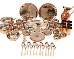 Steel copper hammered dinner set 51 piece