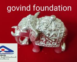Silver elephant trunk down 60 gm right foot forward pure silver solid elephant chandi ka thoss hathi 60 gm