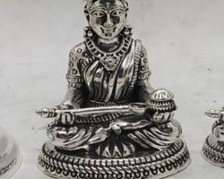 Pure silver Goddess Saraswati idol  chandi ki saraswati pratima
