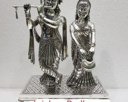 Pure silver krishna radha idol radha krishna statue in pure silver chandi ke radha krishna 6 inches