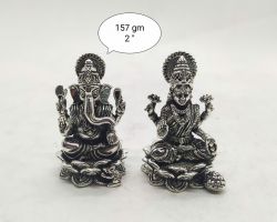 Pure silver laxmi ganesh idol fine finish 3 inches Silver laxmi ganesh statue chandi ke laxmi ganesh 157 gm