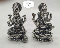 Pure silver laxmi ganesh idol Silver laxmi ganesh statue chandi ke ganesh 3.inches