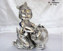 Pure silver bal kamha statue with makhan matki Silver bal Krishna