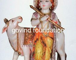 Marble krishna idol with cow Marble stone krishna statue with cow code 1