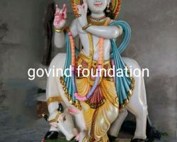 Marble krishna idol with cow Marble stone krishna statue with cow code 2