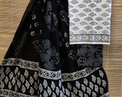 Pure cotton suite material 3 piece pure cotton handblock dress material black and white