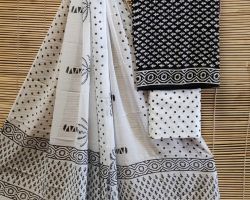 Pure cotton suite material 3 piece pure cotton handblock dress material black and white code 5
