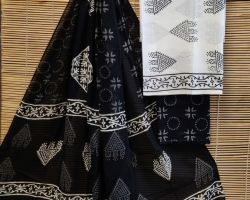 Cotton handblock print 3 piece dress material black and white pure cotton handblock print suit material code 4