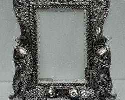 Sterling Silver photo frame pure silver photo frame cum Silver framed mirror  fish design 8×4 inches