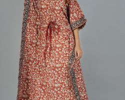 Kaftan long cotton vegetable dyes colour handblock print  long kaftan red  code 5