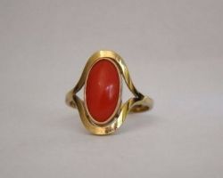 Red coral gold ring natural red coral with gold ring  Moonga stone with ring code 5
