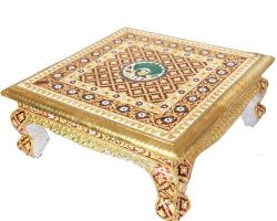 Wooden chowki golden meenakari chowki big size wooden chowki 15×15 inches