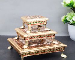 Chouki wooden golden meenakari choki set of 3