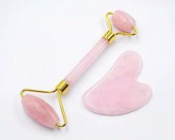 Face roller with gua sha Rose quartz facial roller with gua sha stone