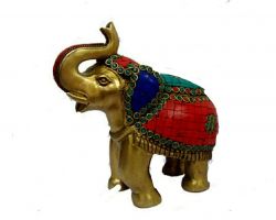 Elephant statue brass with stone work  handwork brass elephant 8×7 inches