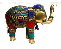 Elephant statue brass with stone work  handwork brass elephant 8×5  inches