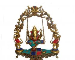 Ganesh idol with swing Brass Ganesha idol sitting on swing 11 inches