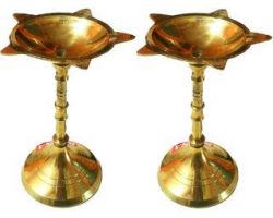 Deepak brass long 7 inches brass diya set of 2