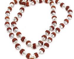 Rudraksha silver mala 5Face Rudraksha mala with silver cap 54 Bead