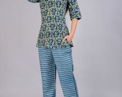 Cotton night suit night dress hand block print code 1