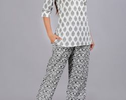 Night suit cotton night dress hand block print black and white code 3