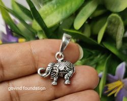 Silver elephant pendant trunk up pure silver elephant locket trunk up