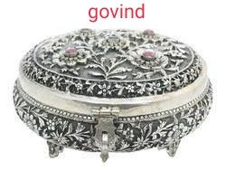 Silver box silver jewellery box round shape