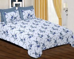 Bedsheet cotton double bed floral Padmini white blue 108×100 inches