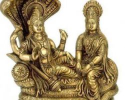 Brass Laxminarayan idol   sitting position laxminarayan idol with sheshnaag 7 inches