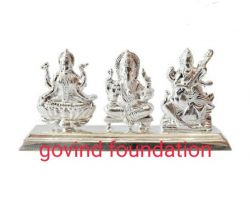 Silver Laxmi Ganesha Saraswati idol
