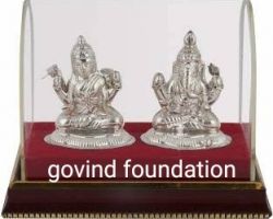 Silver laxmi ganesh idol glass box chandi ke laxmi ganesh 3 inches