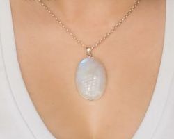 Moonstone pendant with silver chain moonstone locket with silver chain