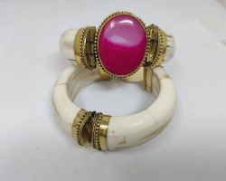 Bone kada with ruby stone bone bangle with dark pink stone