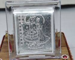 Silver plated radh krishna framed 3×3 inches