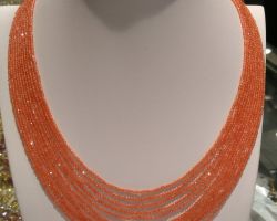 Orange stone multi lines necklace hydro beads necklace 9 lines orange