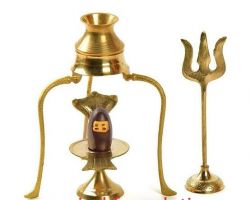 Narmdeshwar shivling set narmdeshwar shivling with brass Jaladhari set and trishul 7 inches
