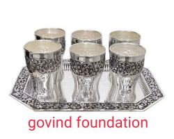 Silver glass set of 6 pure silver tumbler antique design chandi ke glass
