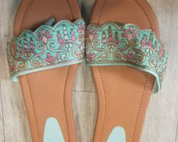 Jaipuri footwear for women girls Jaipuri fabric sleeper chappal sea green print