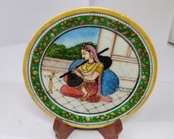 Marble plate marble decor plate with stand 6 inches women figure