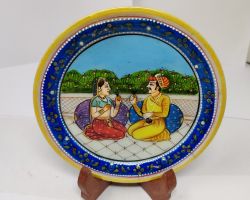 Marble decor plate with stand 6 inches king queen blue
