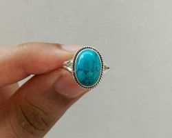 Turquoise ring firoza silver ring lines